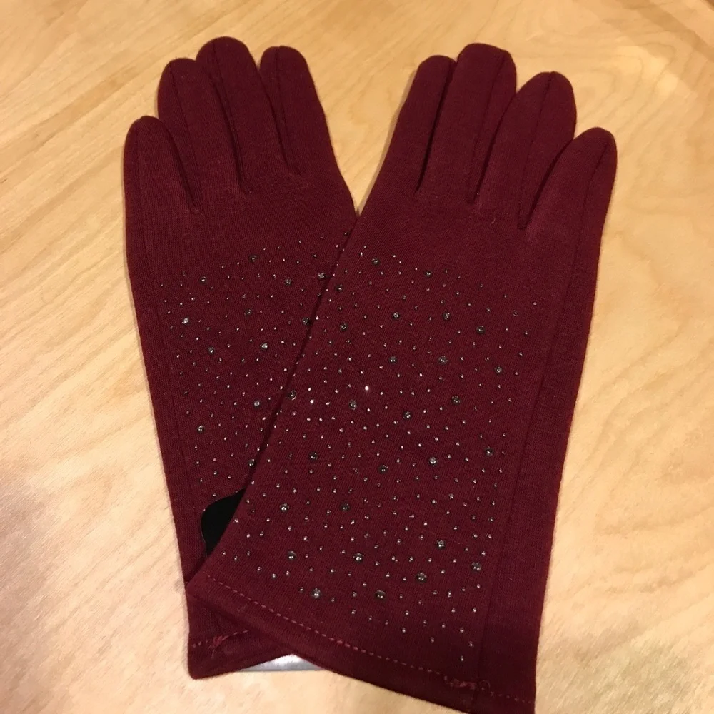 Burgundy Bling Fleece Texting Gloves